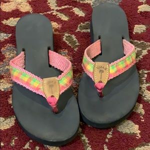 Eliza B plaid flip flops